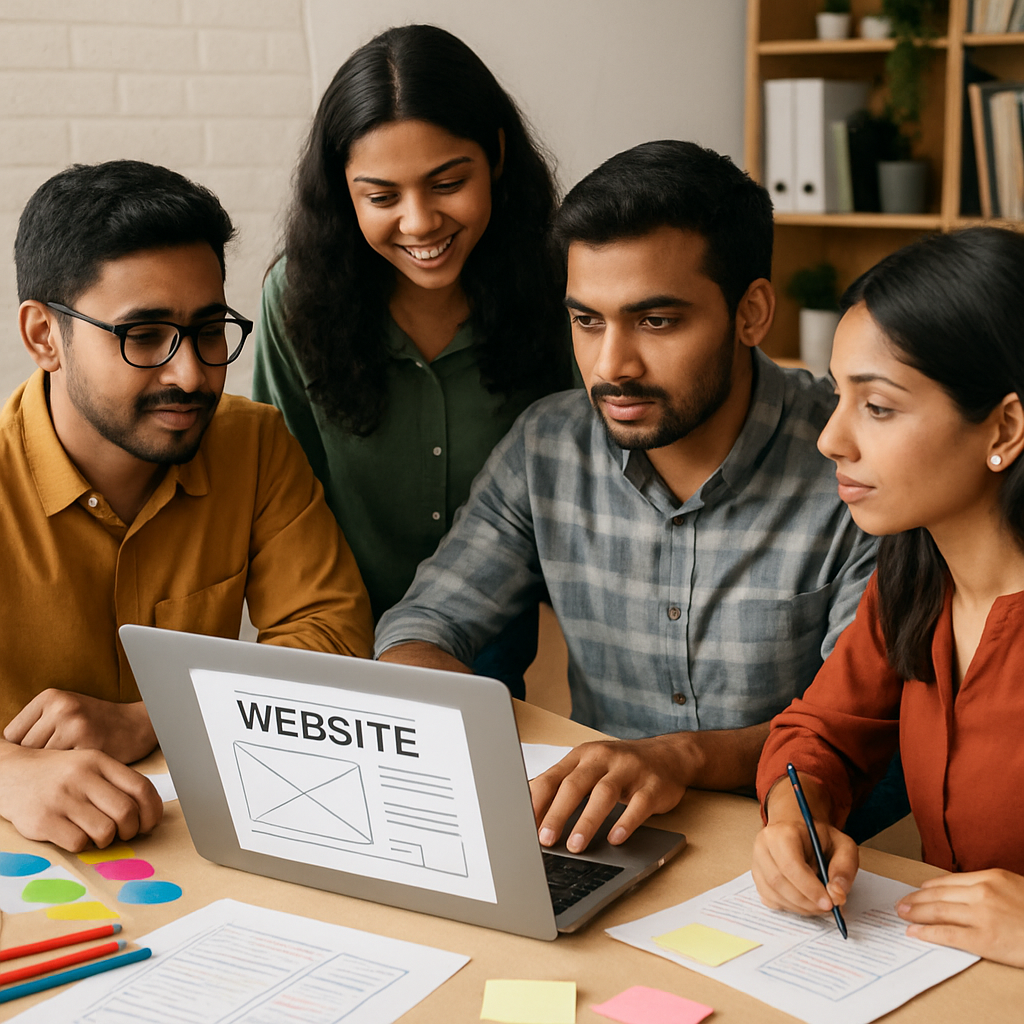 A diverse team of Indian web designers collaborating